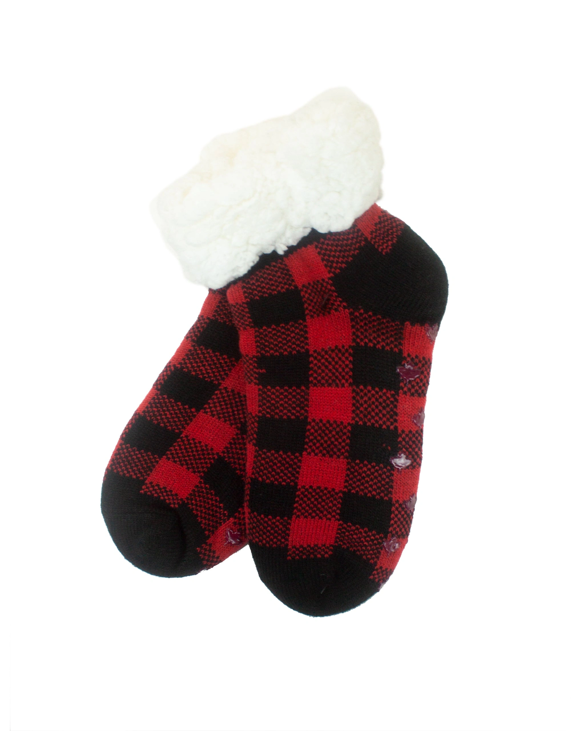 Cozy Red Maple Leaf Buffalo Plaid Ankle Socks - Winter Warmth!